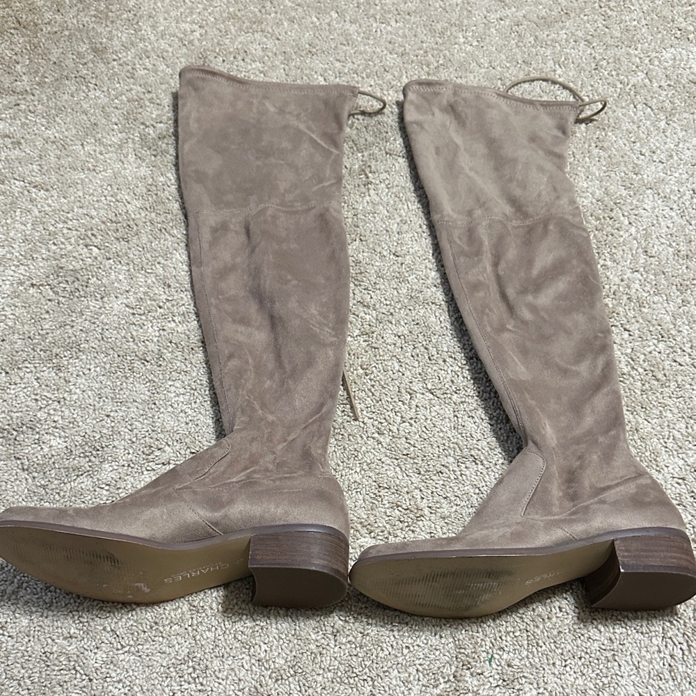 Charles by Charles David Taupe Suede Like Over Knee Boots 7.5 block heel